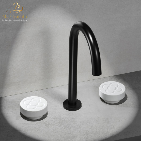 CEMENTO 3-Hole Bathroom Faucet | Black #Handles_white