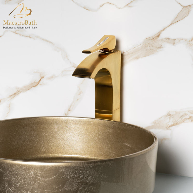 Skip Diamond 1-Hole Brushed Gold Luxury Vessel Sink Faucet