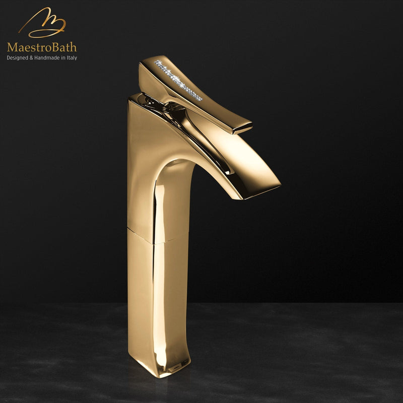 Skip Diamond 1-Hole Polished Gold Luxury Vessel Sink Faucet