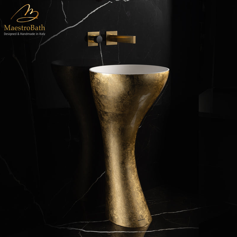 Ultra Modern Two Hole Bathroom Faucet | Brushed Gold