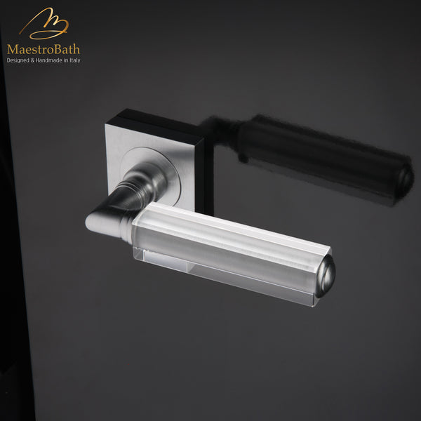 CUBO Crystal Door Handle | Clear/Brushed Chrome