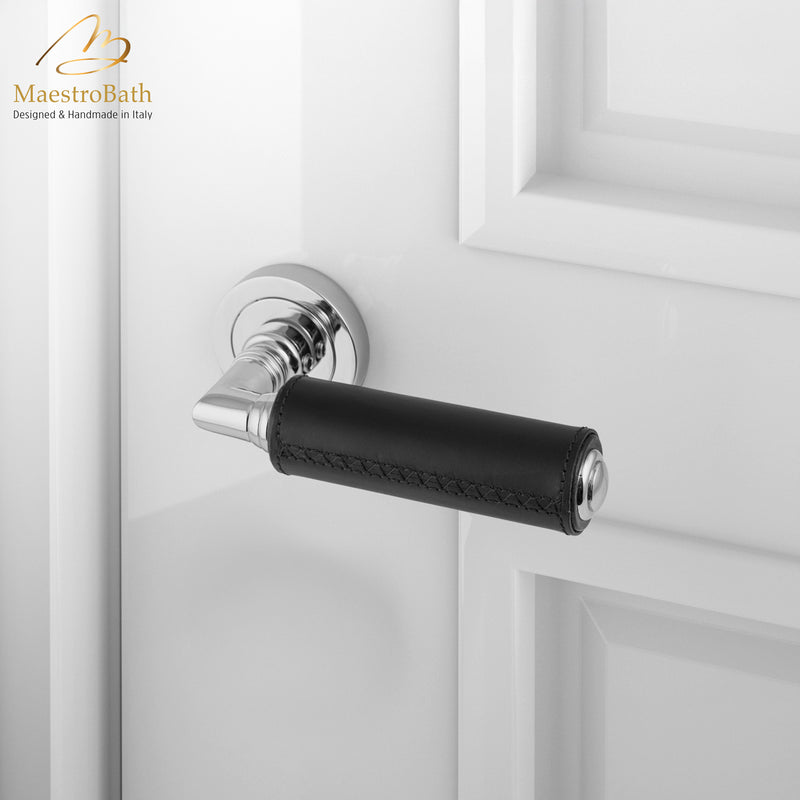 KIK Leather Door Handle | Black/Chrome