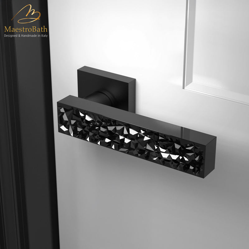 Modern Cut Crystal Door Handle | Black