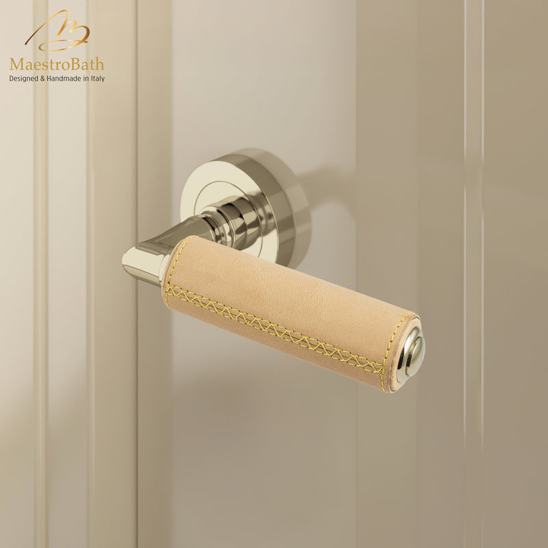 KIK Leather Door Handle | Camel/Champagne