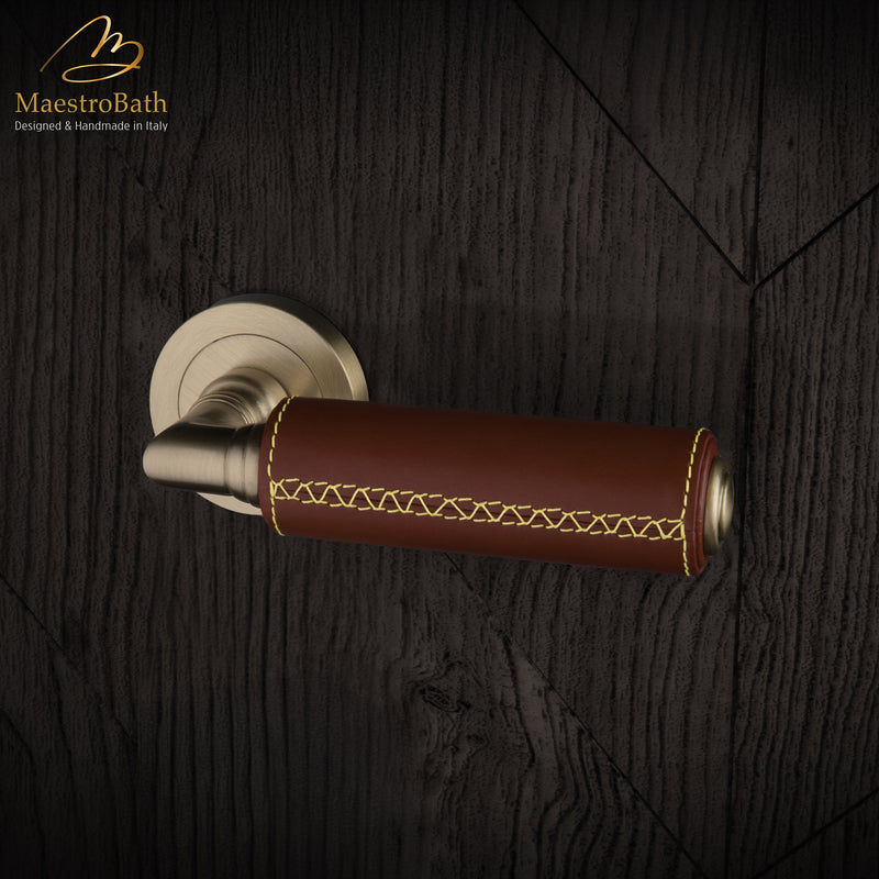 KIK Leather Door Handle | Natural/Brushed Brass