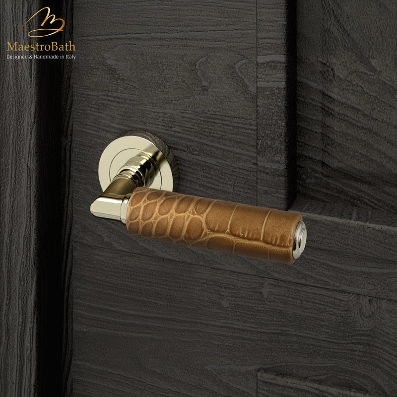 KIK Leather Door Handle | Caramel/Champagne