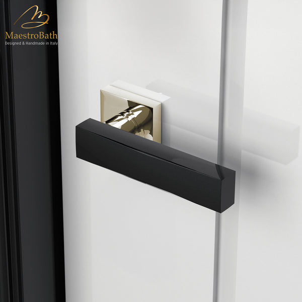 Modern Crystal Door Handle | Black/Polished Brass