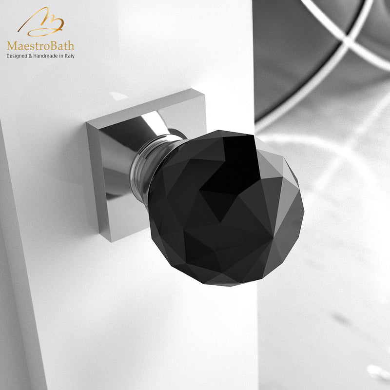 POLI Crystal Door Handle | Black/Chrome