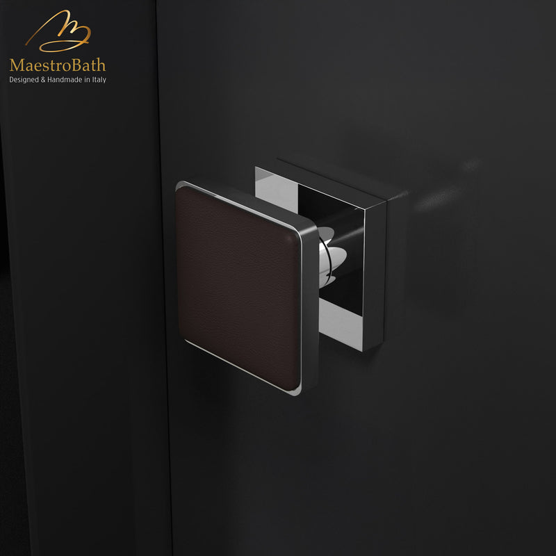 Modern Leather Door Handle | Black and Chrome