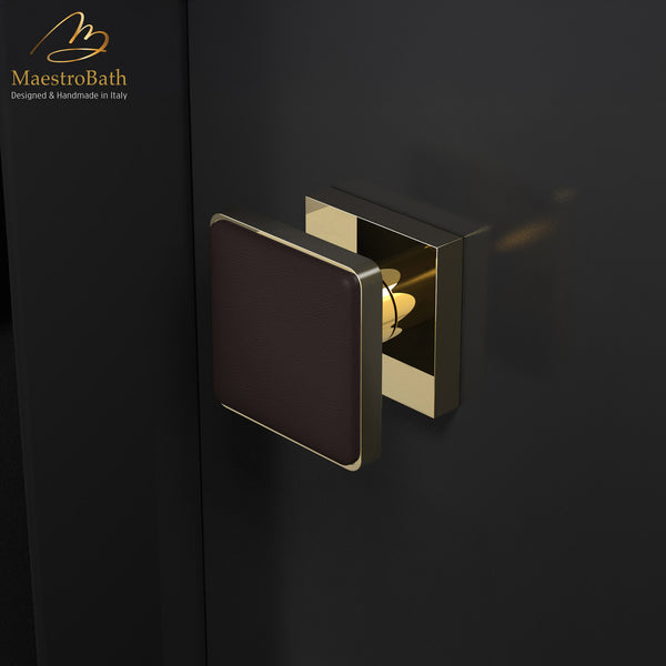 Modern Leather Door Handle | Black and Gold