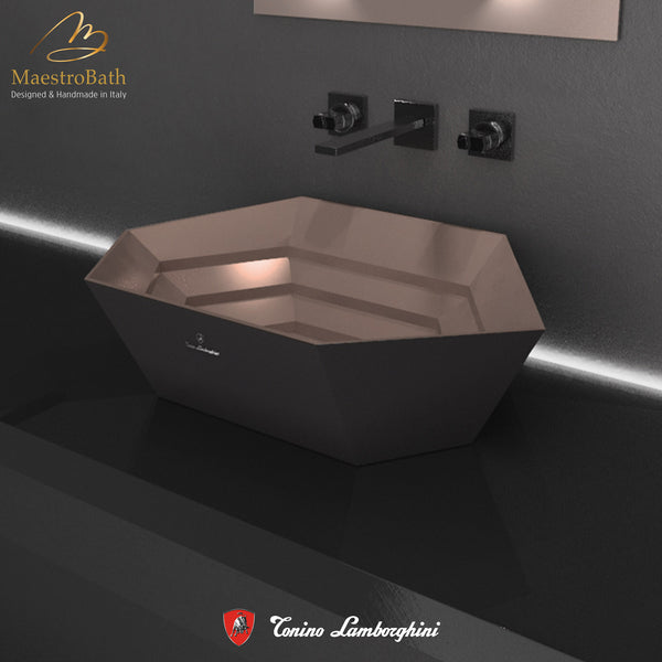 Vision by Tonino Lamborghini Vessel Sink #color_Black Mat / Rosa Sahara