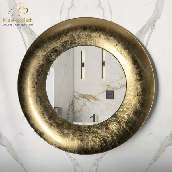 Eviden Luxury Round Mirror | Gold Leaf