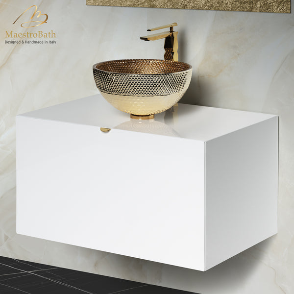 Dora White Lacquered Bathroom Vanity 30 Inch #color_white and gold