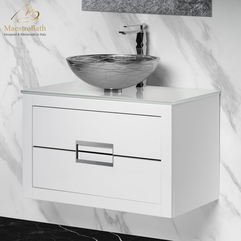 Danya White and Silver Leather Modern Bathroom Vanity 32 Inch