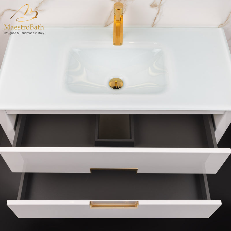 Danya 40 Inch Modern Bathroom Vanity | White & Gold