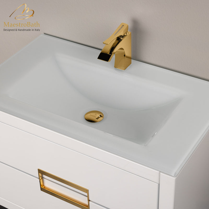 Danya White and Gold Leather Modern Bathroom Vanity 32 Inch