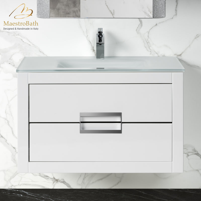 Danya White and Silver Leather Modern Bathroom Vanity 32 Inch