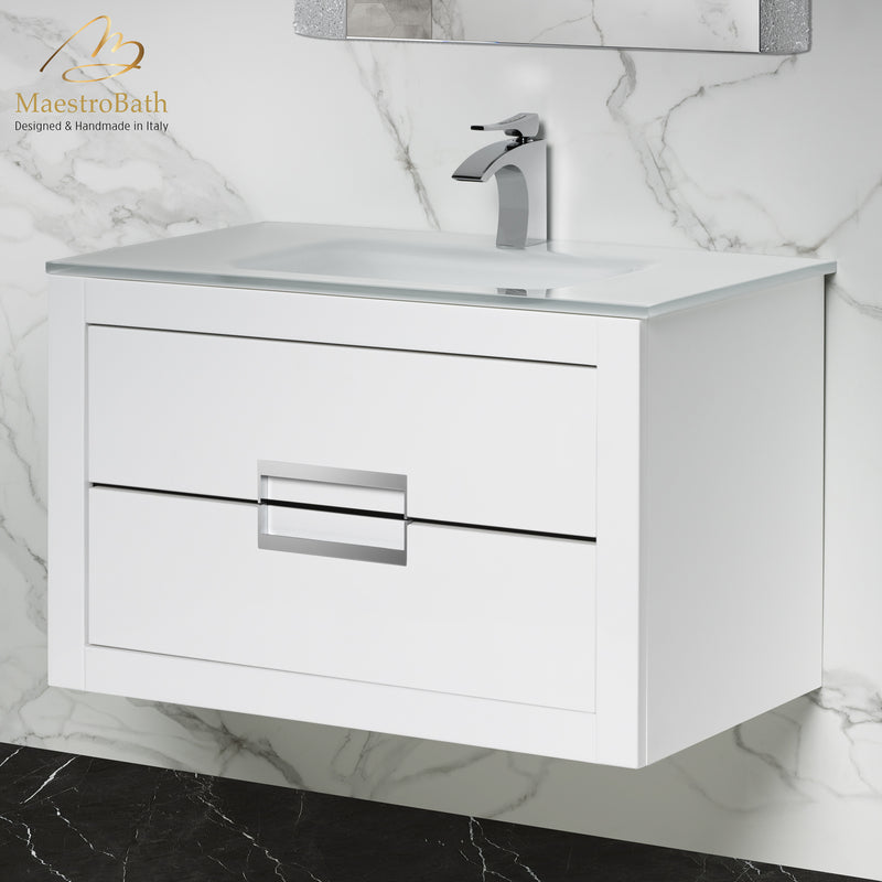 Danya White and Silver Leather Modern Bathroom Vanity 32 Inch