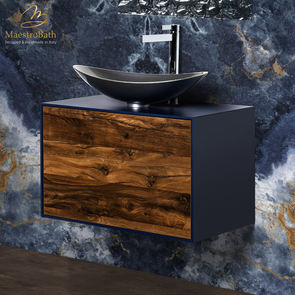 Minimo 80 Bathroom Vanity | Midnight Blue and Mocca