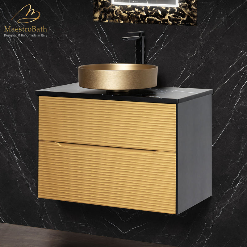 Modern Integrated Bathroom Vanity | Black and Gold