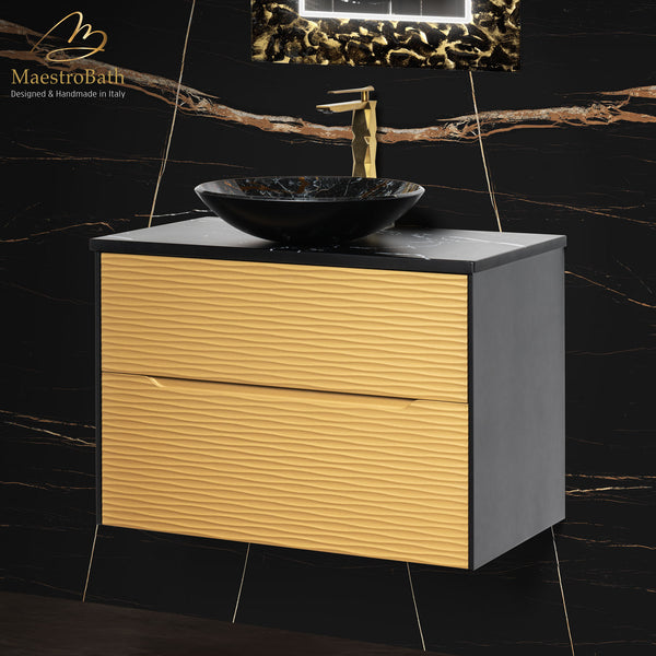 Modern Integrated Bathroom Vanity | Black and Gold #glass top_flat