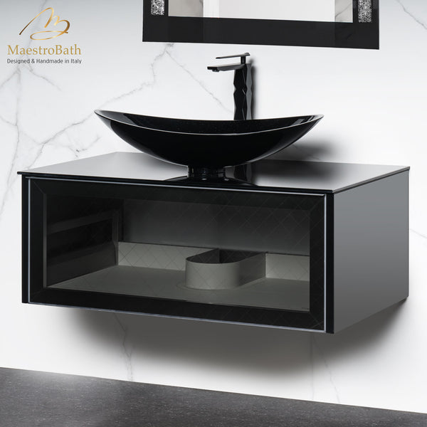 Modern Smoke Grid Glass Bathroom Vanity | Transparent