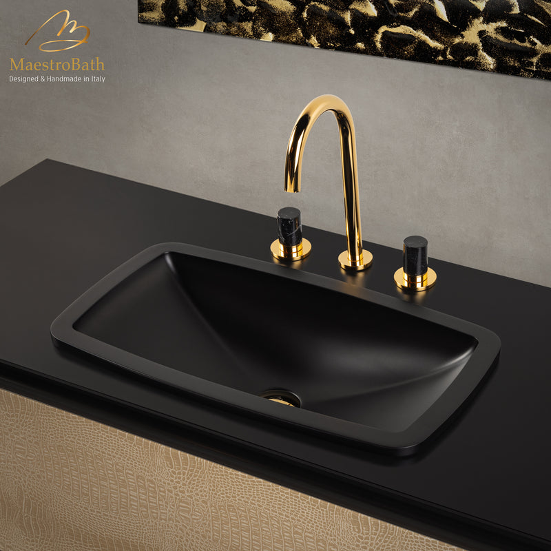 Marble 3-Hole Luxury Bathroom Faucet | Polished Gold