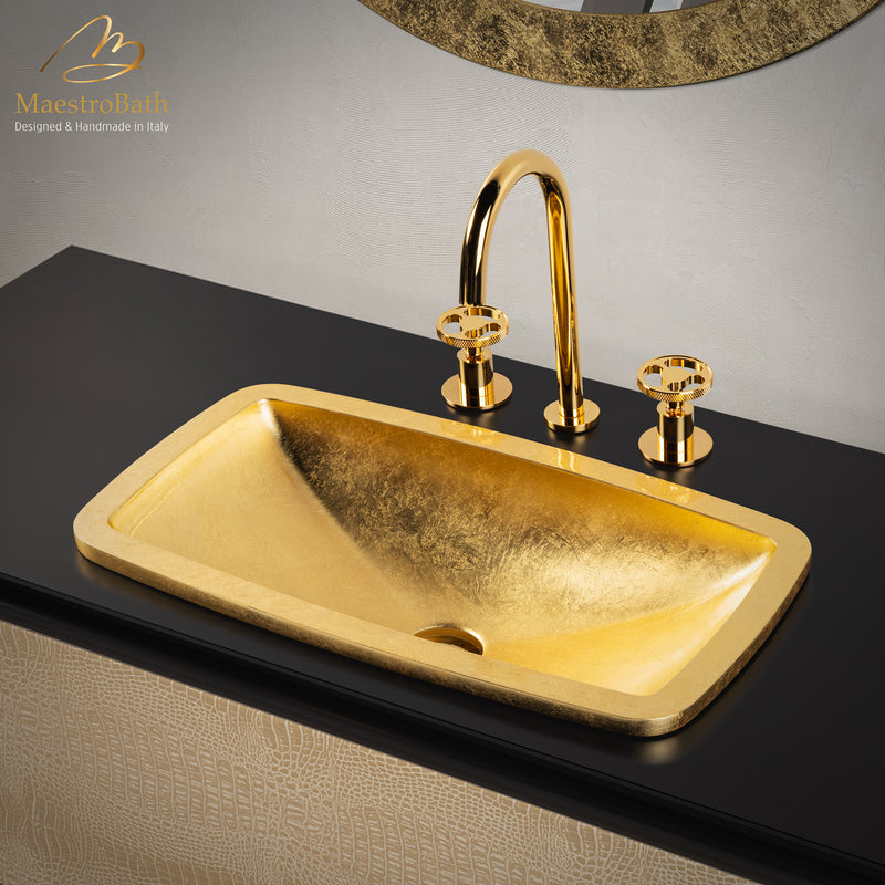 Rectangular Drop-In Bathroom Sink | Gold Leaf