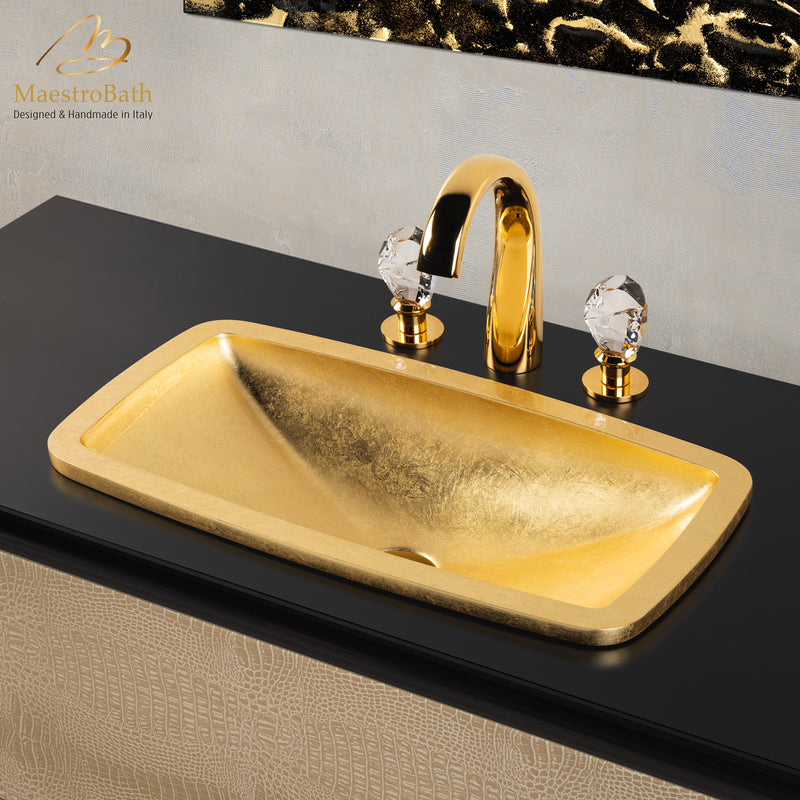 Rectangular Drop-In Bathroom Sink | Gold Leaf