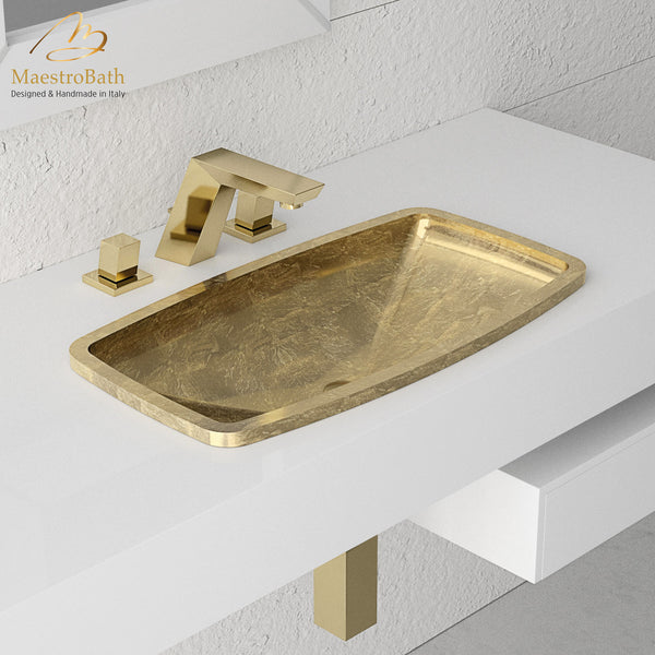 Rectangular Drop-In Bathroom Sink | Gold Leaf #color_gold leaf