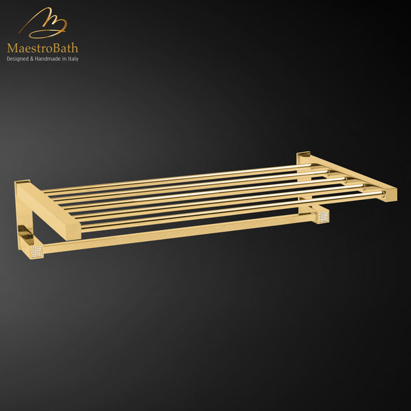 Skip Diamond Towel Holder Stand | Polished Gold