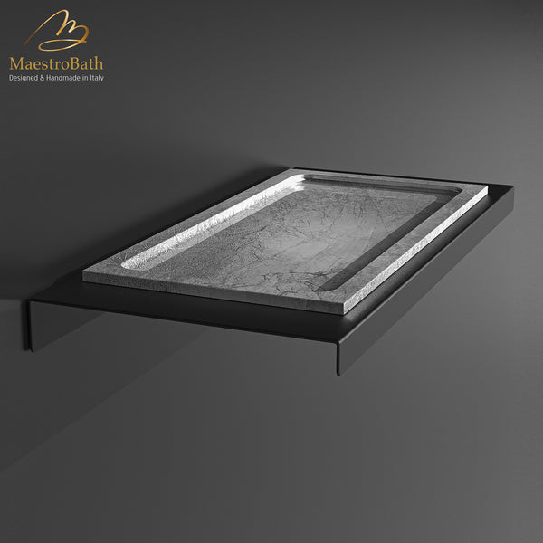 Luxury Wallmount Shelf | Silver Leaf/Black