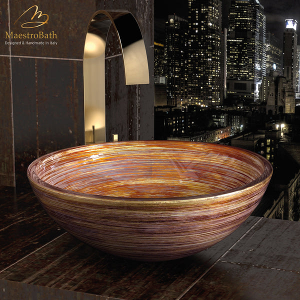 Florance Glass Vessel Sink #color_red gold ivory