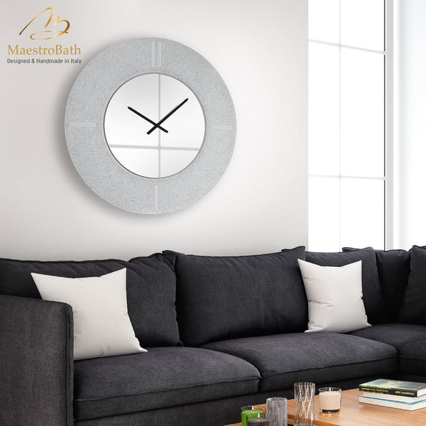 Murano Circular Mirrored Wall Clock | Silver