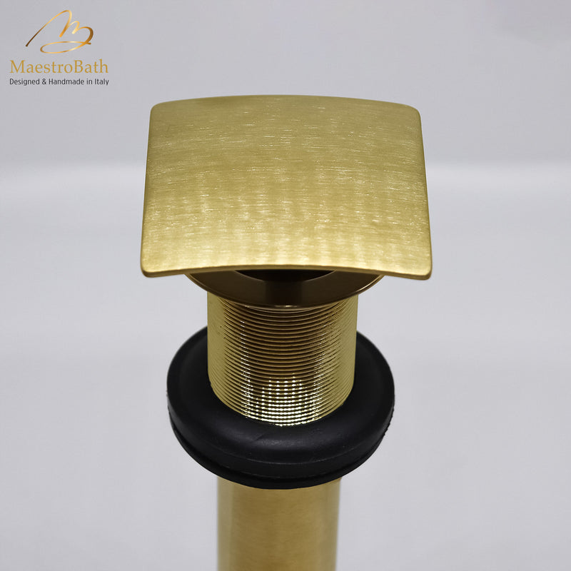 Square Fix Dome Vessel Sink Drain | Satin Gold