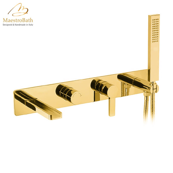 Aqua Waterfall Contemporary Bathtub Filler | Polished Gold