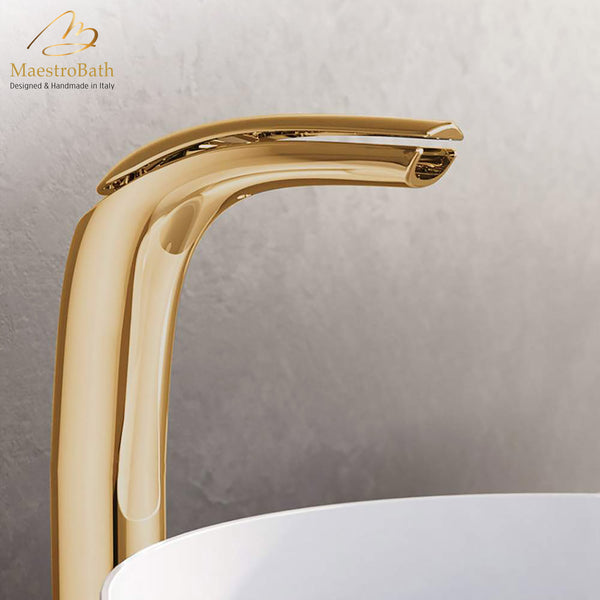 Italian Designer Vessel Sink Faucet #color_polished gold