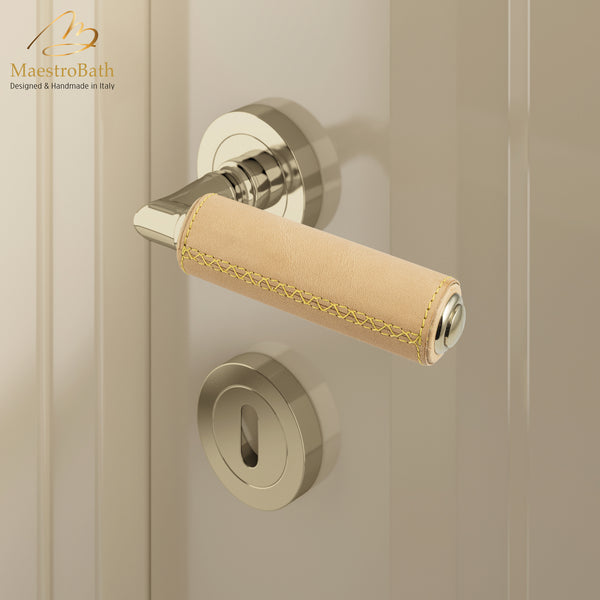 KIK Leather Door Handle | Camel/Champagne