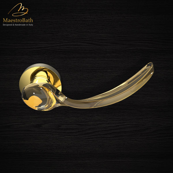 VENTO Crystal Door Handle | Amber/Polished Brass