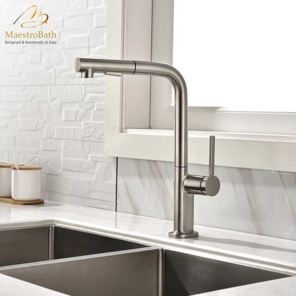 DESTRO Modern Kitchen Faucet With 2 Jets | Brushed Nickel #color_brushed nickel