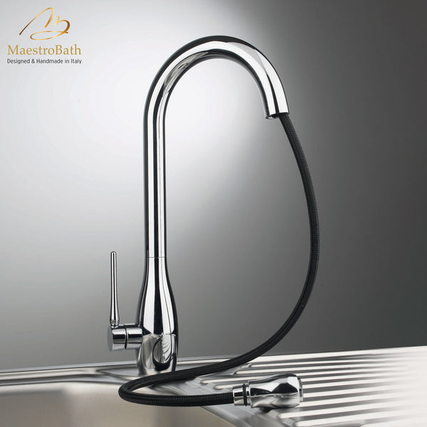 JAR DUAL Chrome Modern Kitchen Faucet | Pull Out Dual Shower #color_polished chrome