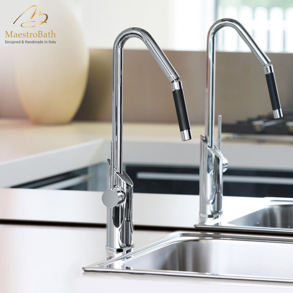 SWING SNAKE Chrome Modern Kitchen Faucet | Orientable Shower #color_polished chrome