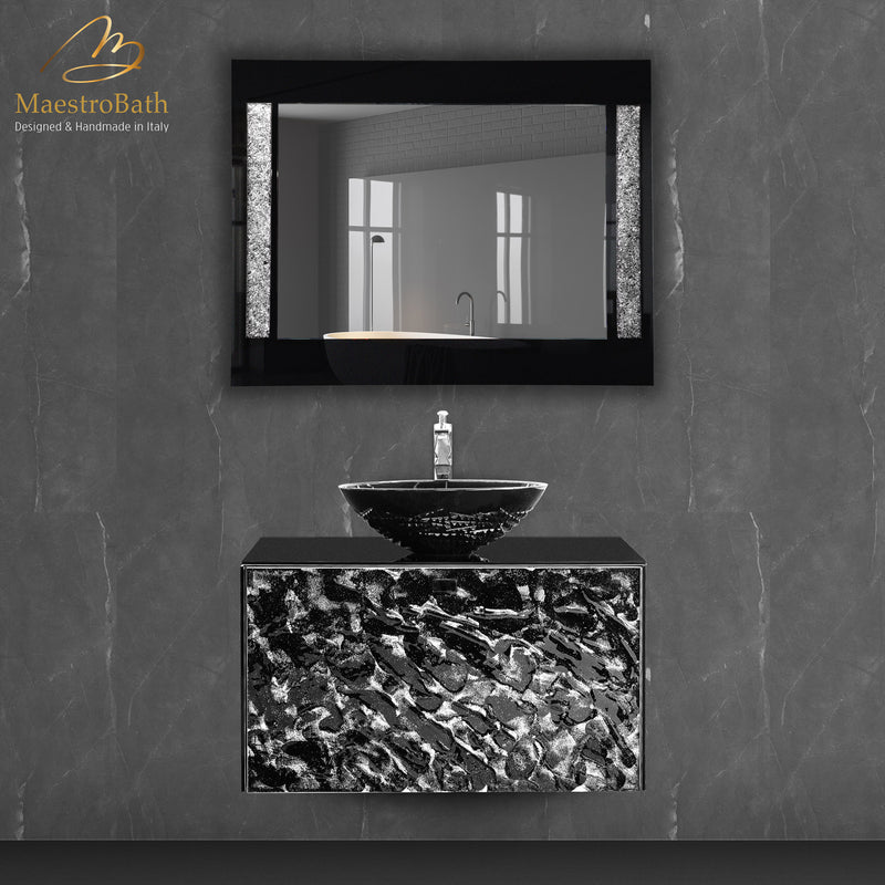 Princess Luxury Crystal Single Vanity Mirror | Vetro Grey and Silver