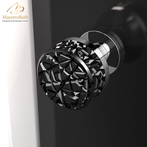 Miraggio XL Crystal Door Knob | Black/Chrome