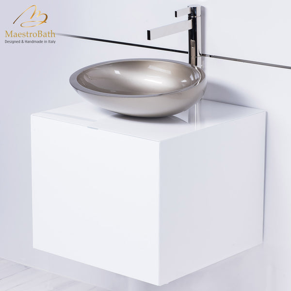 Modern small vessel sink and vanity combo