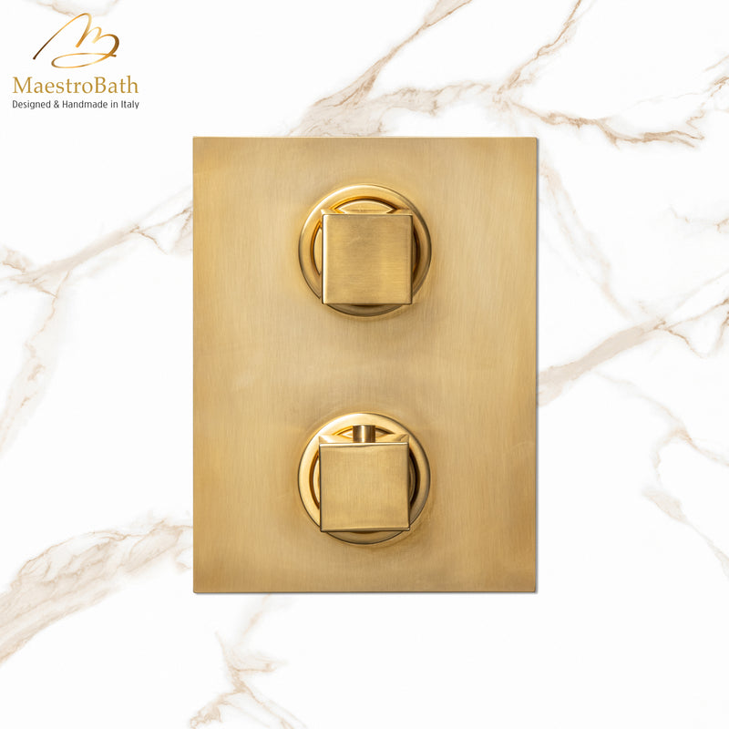 Kuadrat Thermostatic Concealed Bath & Shower With Diverter 2 Ways | Brushed Gold