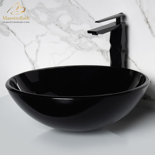 Luxury Round Crystal Vessel Sink #color_black