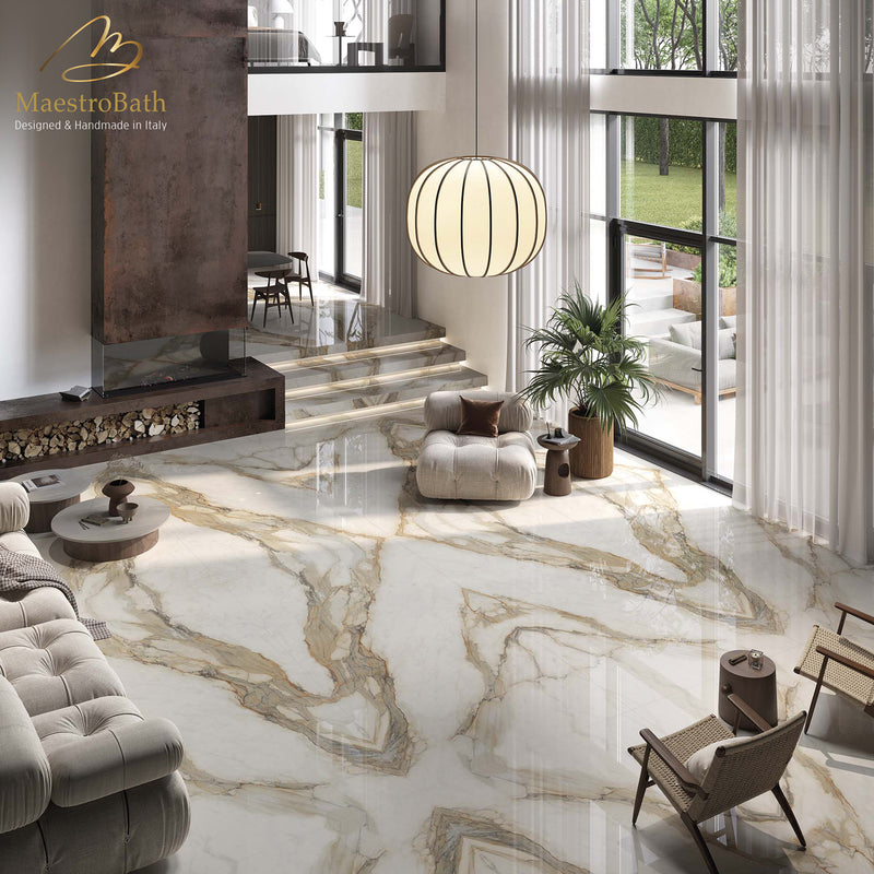 Calacatta Luxury Tile | White and Gold