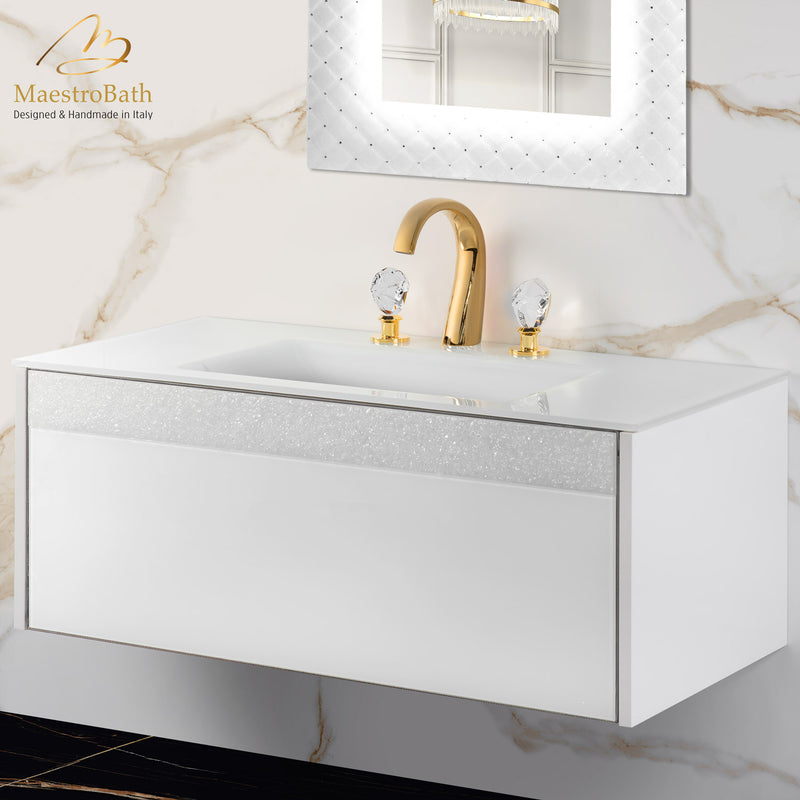 Alba Modern Single Integrated Glass Top Vanity