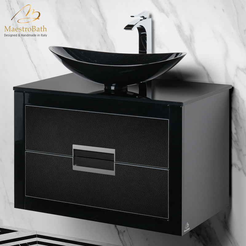 Danya 32 Inch Modern Bathroom Vanity | Black and Silver